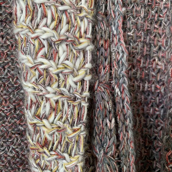 Anthropologie Moth Cardigan Sweater S Gray Tan Red Shimmer Knit Open Front Boho - Picture 6 of 10